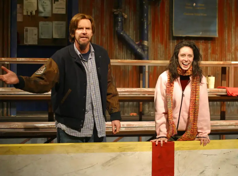 Cailin Stadnyk and Jackson Davies in 'Hockey Mom, Hockey Dad' at The Arts Club. Photo by David Cooper