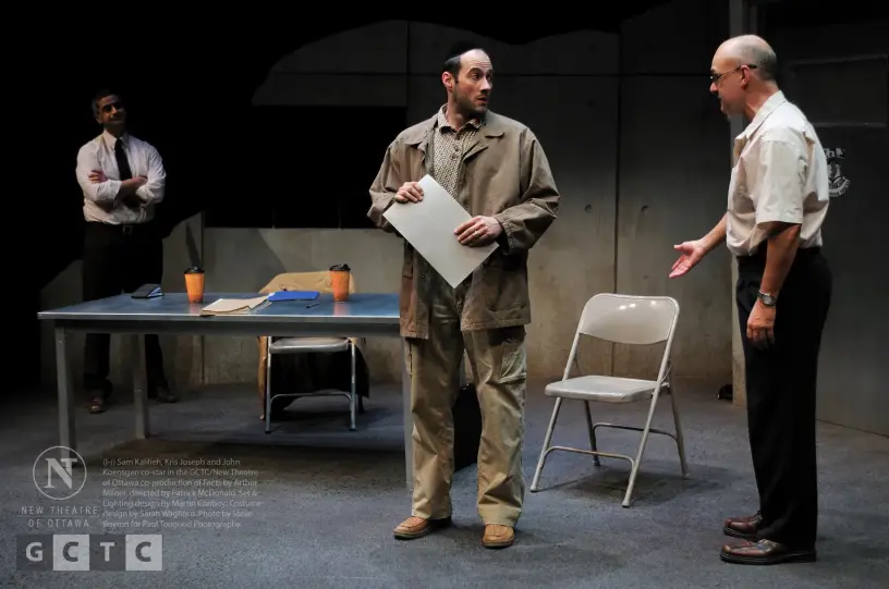 (l-r) Sam Kalilieh, Kris Joseph and John Koensgen in GCTC/New Theatre of Ottawa co-production of 'Facts'. Photo by Steve Boyton for Paul Toogood Photography.