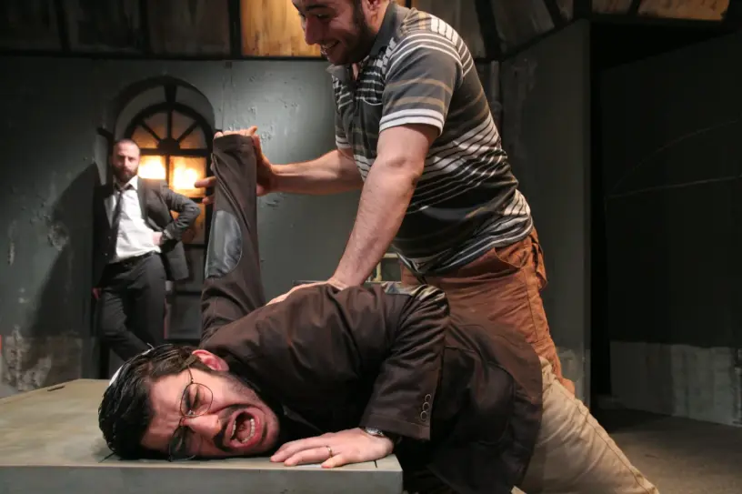 (L-R) Hakan Atalay, Serkan Tınmaz, Mustafa Kirantepe in Semavar Kumpanya's production of 'Facts' (Istanbul) 1