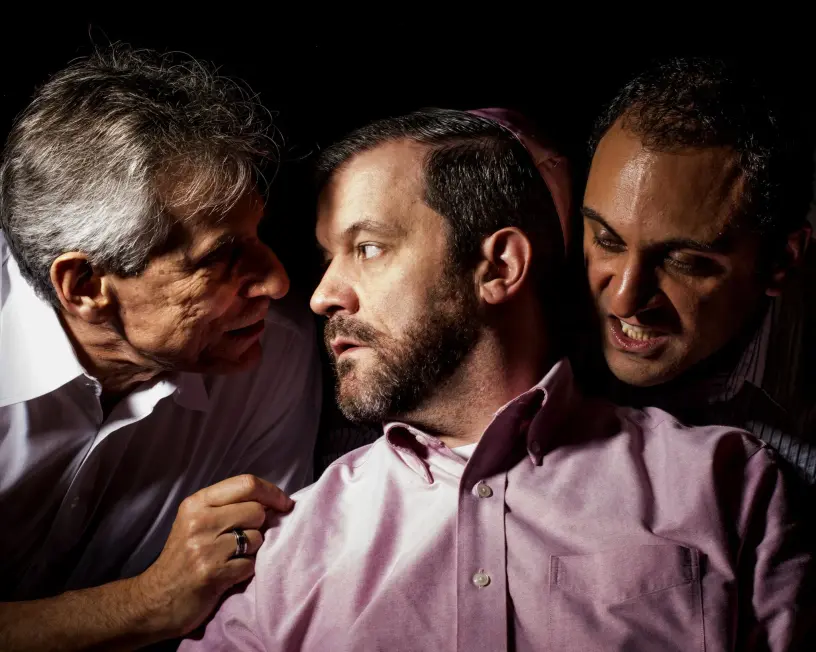 Jerry Wasserman, James Gill and Mehdi Darvish in United Players Vancouver Production of 'Facts'. Photo Credit Doug Williams