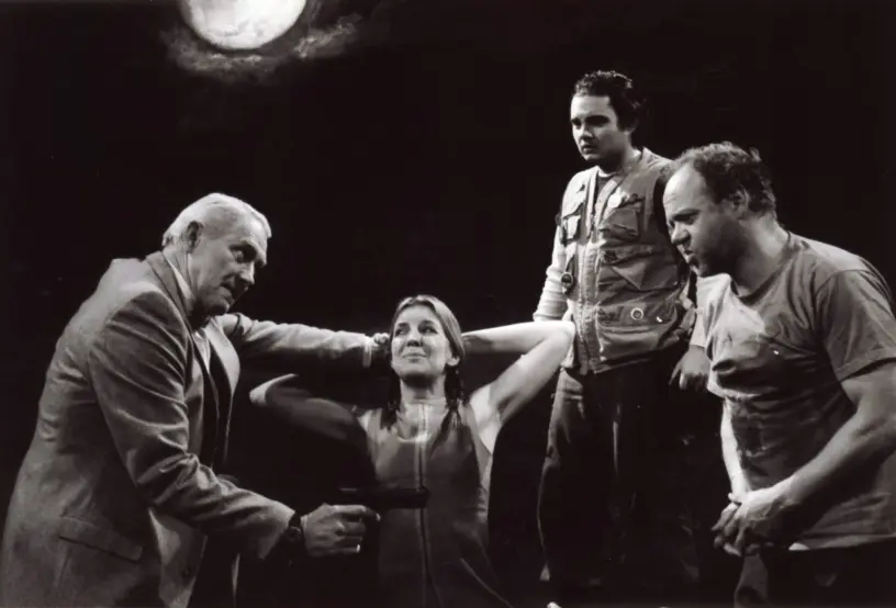 David Fox, Kristina Nicoll, Dylan Roberts and Hardee T. Lineham in 'Science Fiction' at Factory Theatre. Photo by: Warren Hales
