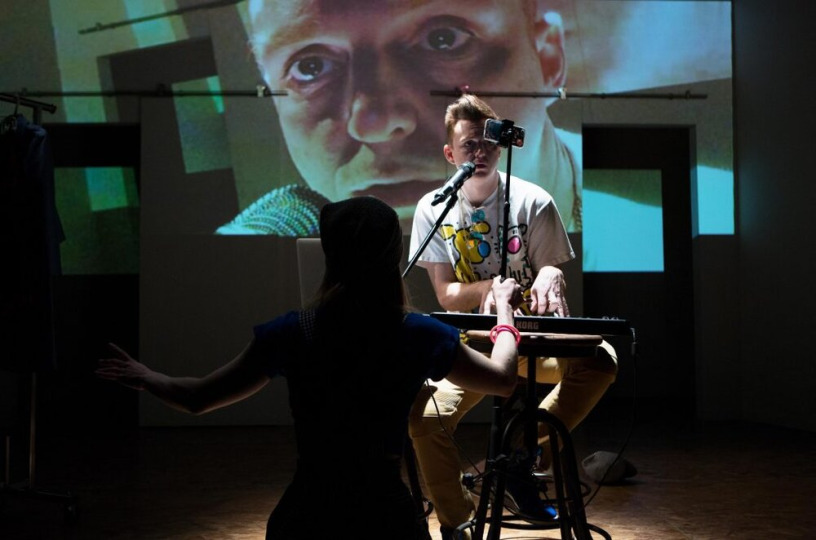 Frank Cox-O'Connell, Amelia Sargisson; Set and Costume by Joanna Yu; Lighting by Jennifer Lennon; Projection by Haui Davis; Photo by Cylla Von Teidemann