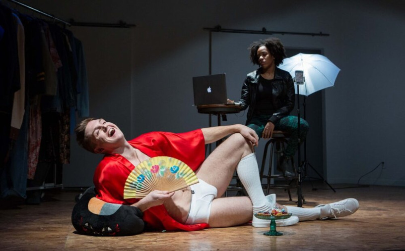 Frank Cox-O'Connell, Alicia Richardson; Set and Costume by Joanna Yu; Lighting by Jennifer Lennon; Projection by Haui Davis; Photo by Cylla Von Teidemann 1