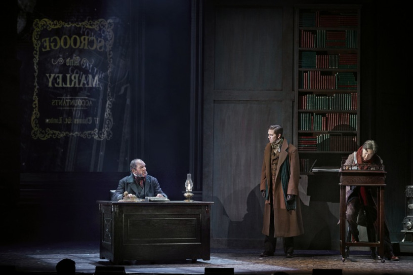 Stephen Hair, Brett Dahl & Graham Percy in Theatre Calgary's A Christmas Carol (2019-20). Photo by Trudie Lee.