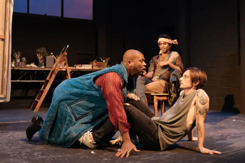 STEFAN ADEGBOLA, HIRAN ABEYSEKERA, DICKIE BEAU; PHOTO BY HAMPSTEAD THEATRE (UK)