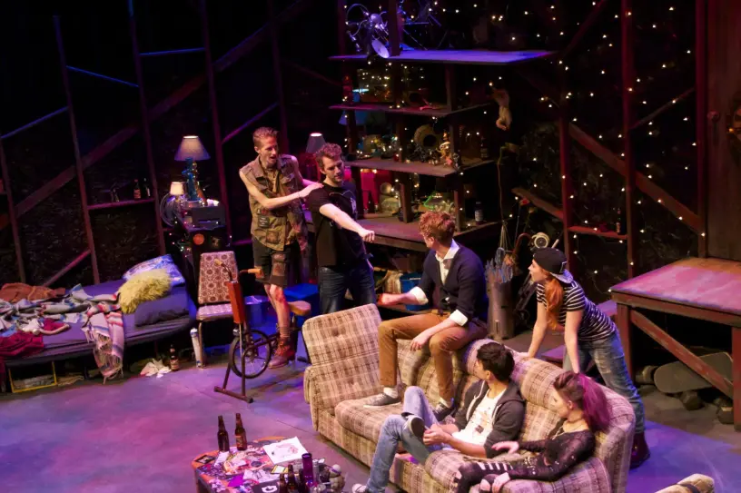Geoffrey Simon Brown, Joe Perry, Brett Dahl, Eliza Benzer, Daniel Fong and Leanne Govier in Alberta Theatre Projects production of 'The Circle', Photos by Matt Hall